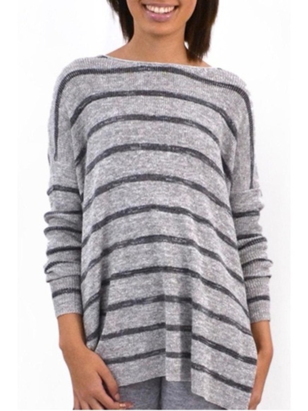 Free People pullover grey & black stripe oversized lightweight sweater